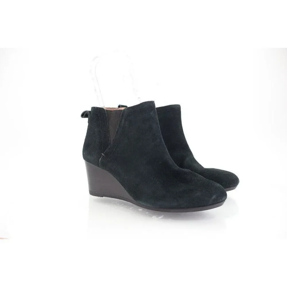 Vionic Women's Paloma Boot Size 7.5 Wedge Bootie Black Suede Comfy Side Zip